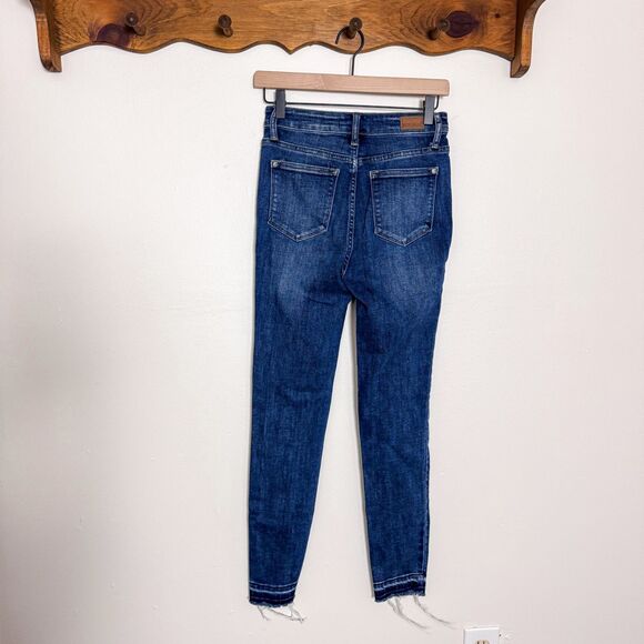 Judy Blue High Waisted Dark Wash Skinny Fit Denim Distressed Jeans - Picture 4 of 5